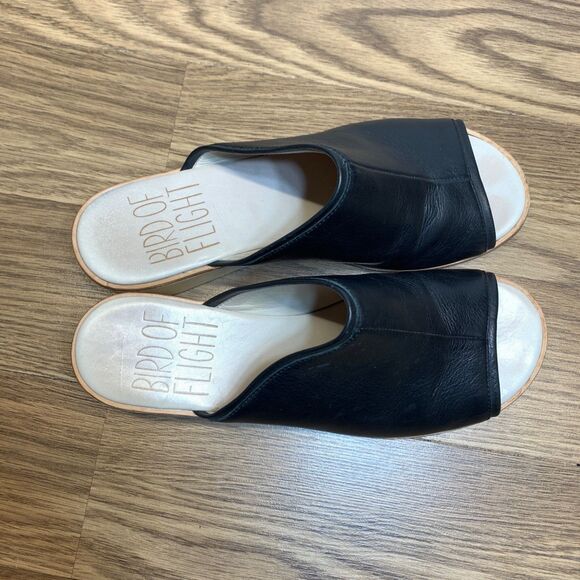 Anthropology Bird of Flight Women's Wedge Slip-On Leather US 8.5 Black Sandals - Picture 8 of 11